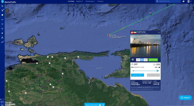 El tanquero Fortune está siendo escoltado por embarcaciones, helicópteros y aviones de la Fuerza Armada Bolivariana