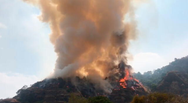 Incendio en bosque de Tepoztlán, Morelos, en México.