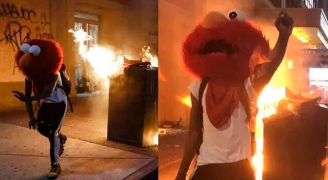 Manifestante se pone la máscara de Elmo y fotografía se vuelve viral.