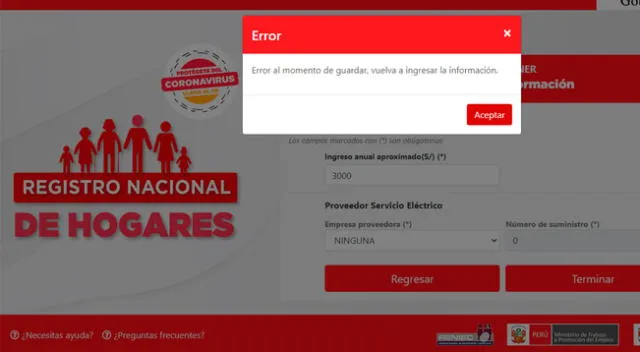 'Error al momento de guardar', son algunos de los mensajes que sale en la plataforma.