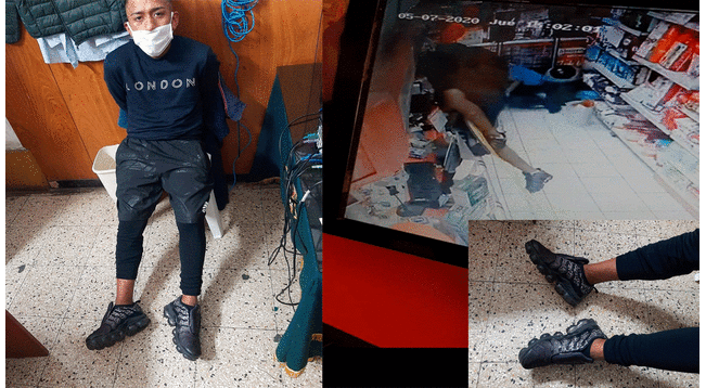 El detenido y el detalle de las mismas zapatillas