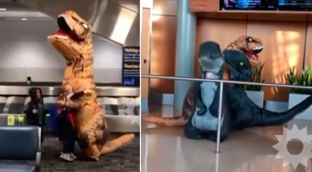 Hace dos años una abuela se volvió viral tras vestirse de dinosaurio, en febrero 2020, sus nietos la recibieron de la misma manera.