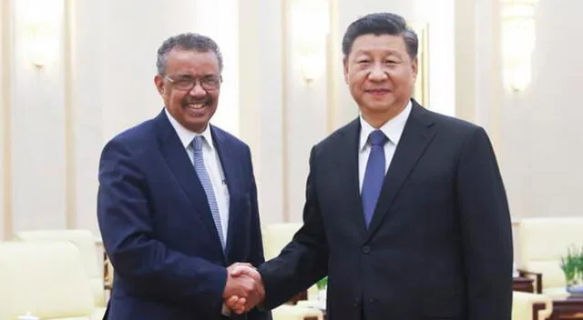 Director OMS Tedros Adhanom Ghebreyesus y el presidente de China Xi Jinping.