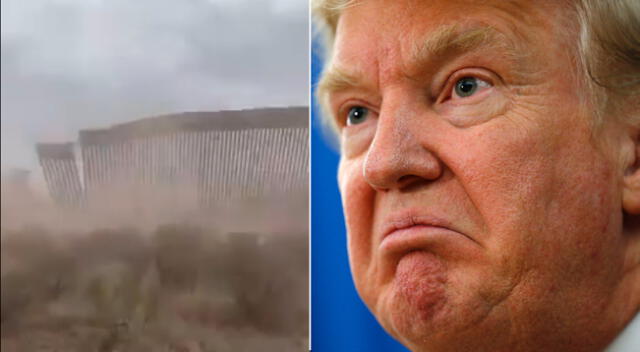 Muro fronterizo de Estados Unidos siendo derribado por la tormenta Hanna.
