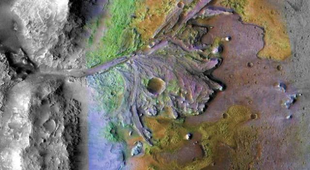 Cráter Jezero de Marte, lugar de aterrizaje de la misión Mars 2020.