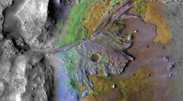 Cráter Jezero de Marte, lugar de aterrizaje de la misión Mars 2020.