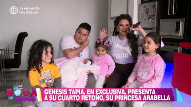 Génesis Tapia dio a luz a Arabella, su cuarta hija hace menos de dos semanas y se mostró muy emocionada de ser madre nuevamente.