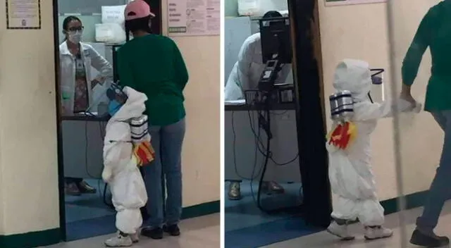 Imágenes del niño siendo llevado por su madre a vacunarse en el hospital mexicano.
