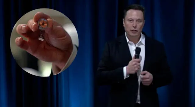 Elon Musk mostrando el chip que se le implantó al cerdo.