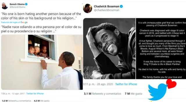 Tweet de Chadwick Boseman supera al de Barack Obama en 2017.