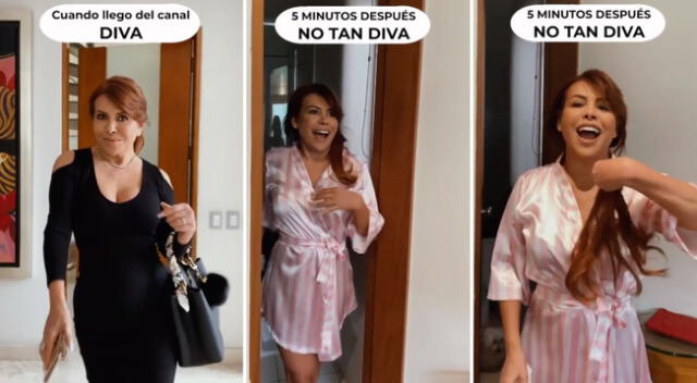 Magaly Medina baila y disfruta al llegar a su casa después del grabaciones en Magaly TV La Firme y comparte su rutina de maquillaje al cambiar de diva a a no ser tan diva con pijama.