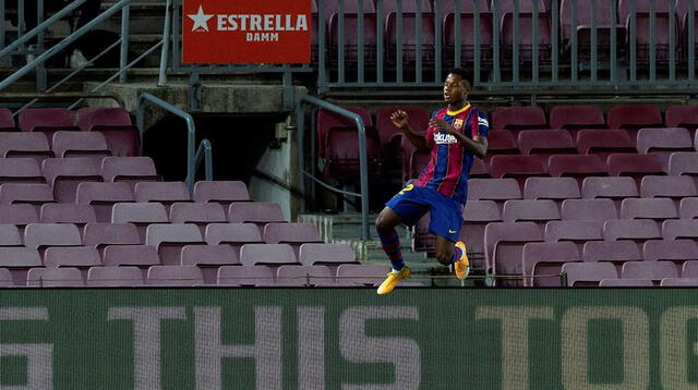 El joven Ansu Fati celebra uno de los dos tantos al Villarreal