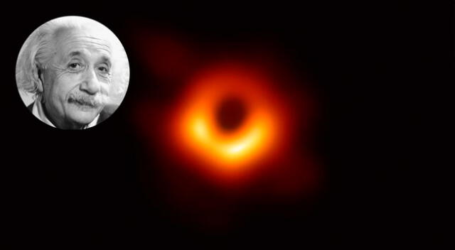 Albert Einstein y la imagen del agujero negro capturada por el Telescopio del Horizonte de Sucesos (EHT).