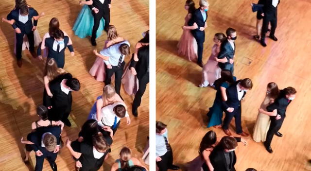Adolescentes bailan de espaldas para evitar contagiarse del COVID-19