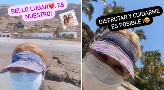 Gisela Valcárcel disfruta del sol y el clima en el norte junto a Ethel Pozo y detalla cómo se cuida manteniendo su distancia social y usando mascarilla hasta en la playa.