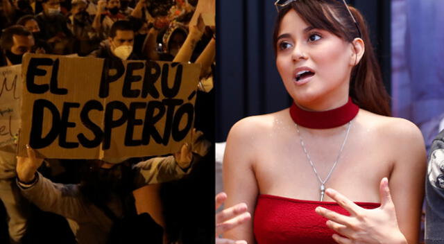 Amy Gutierrez utilizó un cartel de los manifestantes para dar un mensaje por lo que vive el país.