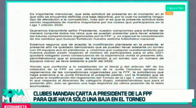 El documento fue expuesto por el programa Zona Mixta que va dirigida al presidente de FPF, Agustín Lozano.