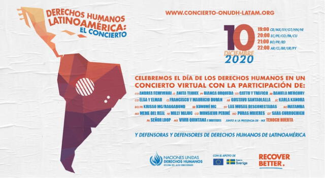 Mira aquí todos los detalles del concierto online de la ONU por el día de lso Derechos Humanos.