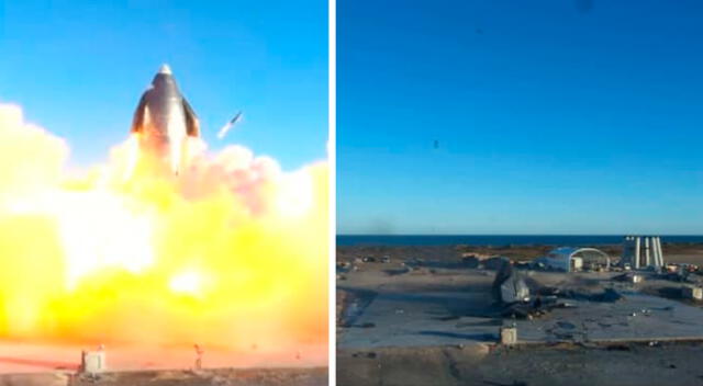 Durante y despúes de la explosión del Starship SN8 en el Space X.