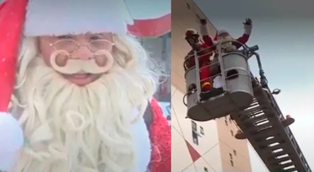 Gracias al cuerpo general del Bomberos, el mítico personaje navideño subió hasta lo más alto del edificio.