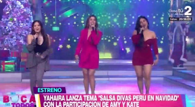 “Salsa Divas Perú Navidad” es el nombre del tema que las salseras Yahaira Plasencia, Amy Gutiérrez y Kate Candela presentaron juntas.