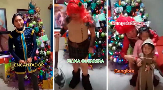 Familia se disfraza de los personajes de Shrek para celebrar Navidad