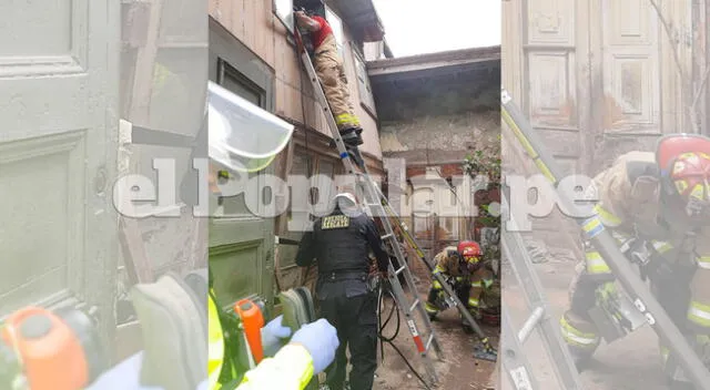 Rescatan a hombre en derrumbe del Cercado de Lima.