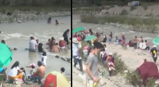 Cientos de personas en la ribera de río Lurín.