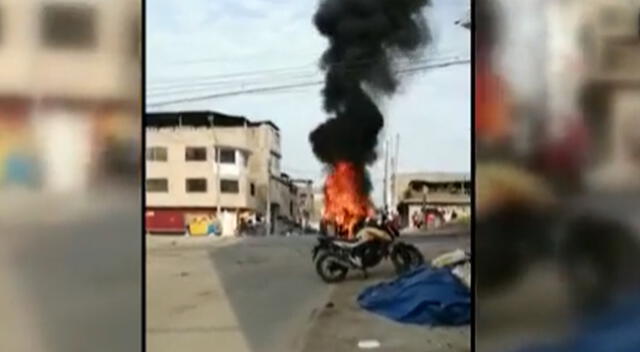 Mototaxi de presuntos malhechores quedó reducida a cenizas.