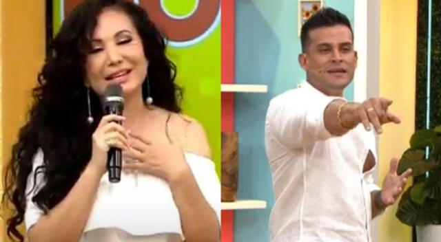 Janet Barboza le juega pesaba broma a Christian Domínguez.