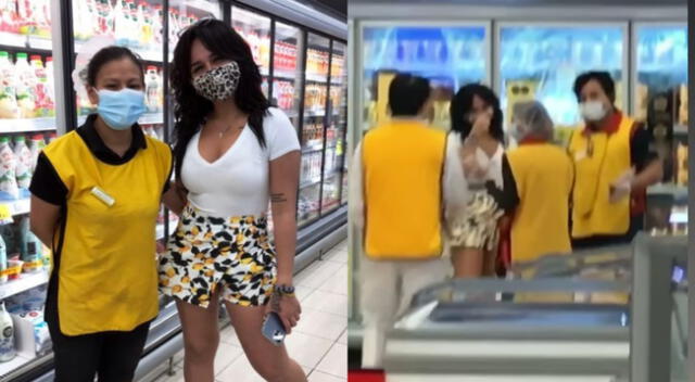 La cantante Daniela Darcourt protagonizó una sesión de fotos con trabajadores de un conocido supermercado al acudir a hacer sus compras.