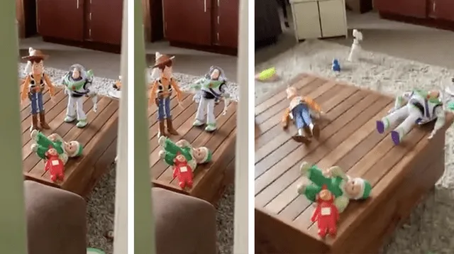 El video viral muestra a los personajes de Toy Story moverse encima de una mesa.
