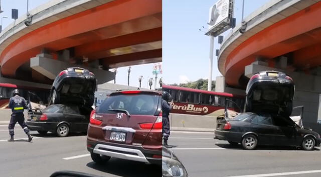 Auto quedó encima de otro vehículo a la altura del puente El Derby, en la Panamericana Sur.