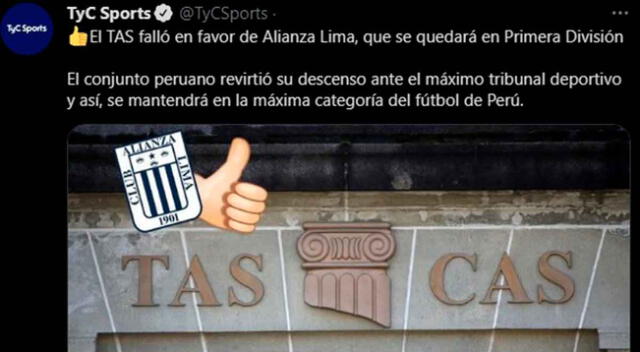 Medios deportivos de todo el mundo informan sobre el fallo a favor del TAS con Alianza Lima.