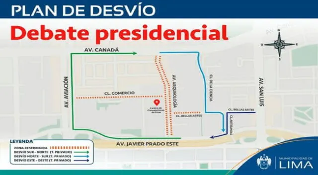 Plan de desvio ante el Debate presidencial organizado por el JNE
