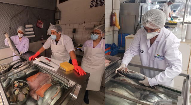 Inspeccionan puestos de venta de pescados y mariscos en Miraflores.