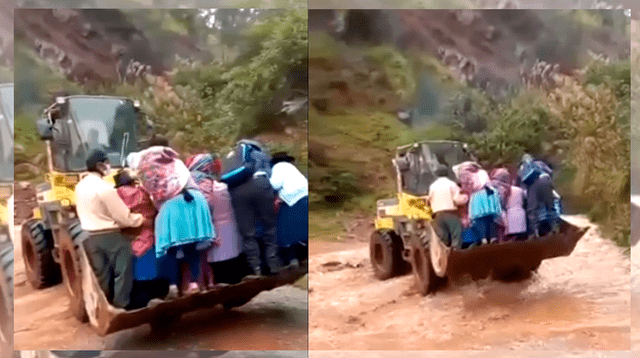 Pobladores de Andahuaylas usan cruzan un rio a través de maquinaria pesada para llegar a su local de votación