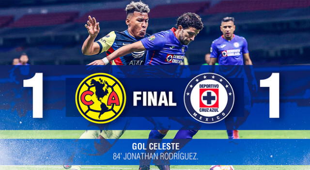En el minuto 84 Jonathan Rodríguez le dio el empate a favor del Cruz Azul.