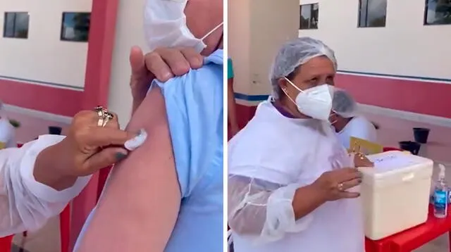 Imágenes del video en el que la auxiliar de enfermería dice que utiliza la misma aguja para vacunar.