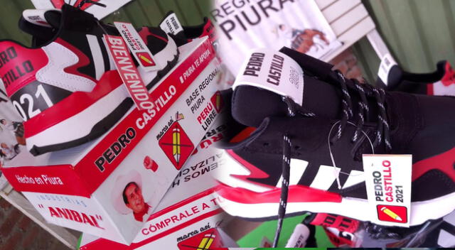 Sacan a la venta zapatillas en honor al candidato presidencial Pedro Castillo. Comerciante de Piura estaría detrás del invento.