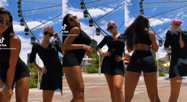 Leslie Shaw y Vania Bludau se mostraron frente a una rueda de la fortuna en Miami, EE.UU., bailando, mientras lucían similares looks.