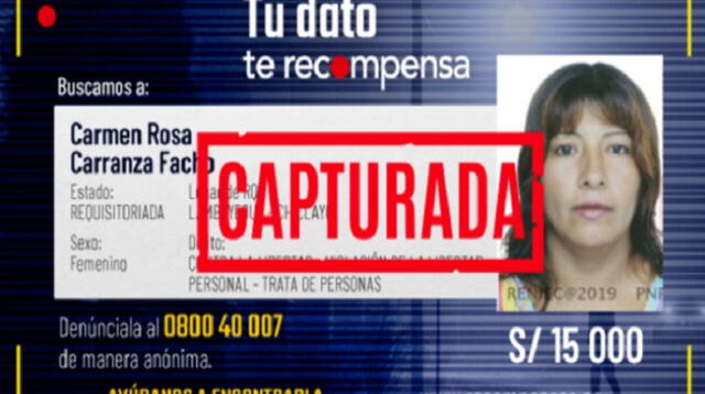 Carmen Rosa Carranza fue capturada en la ciudad de Chiclayo.