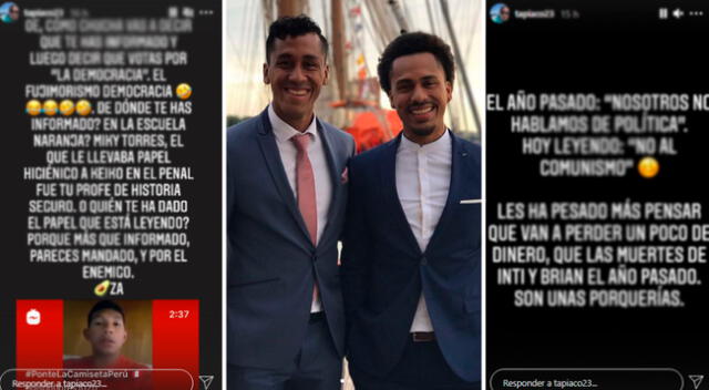 El hermano de Renato Tapia se pronunció por Instagram ante el apoyo de la selección peruana para Keiko Fujimori.