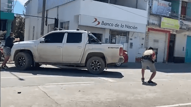 Policía Nacional dispara contra asaltantes de la agencia del Banco de la Nación, en San Martín.