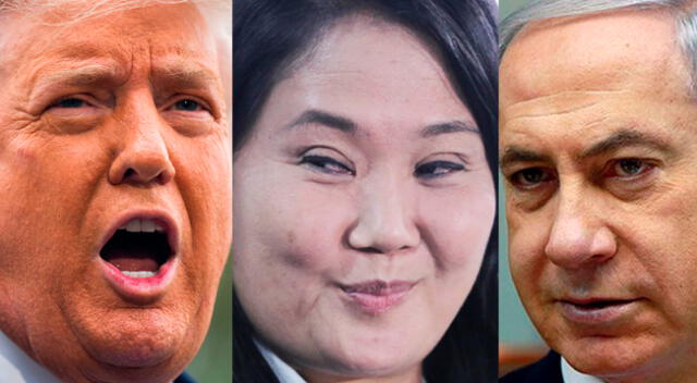 El expresidente de EE.UU. Donald Trump, la lideresa de Fuerza Popular Keiko Fujimori, y el saliente ministro de Israel Benjamín Netanyahu.