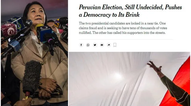 Casi una semana después de que se emitieran los votos, “Perú nuevamente está preso de la incertidumbre”, señala el Times.