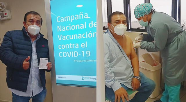 Manolo Rojas recibiendo su primera vacuna en nosocomio local.