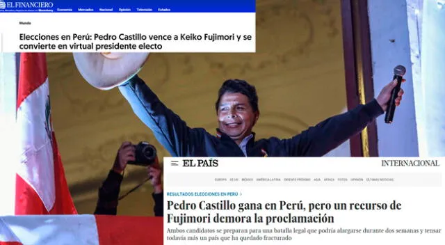 “El profesor de escuela Pedro Castillo ganó este jueves las elecciones por un margen de solo 63,000 votos”, citó El País.