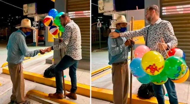 En las imágenes publicadas por el portal Conecta MX se ve al joven que se le acerca y luego le compra todos sus globos.