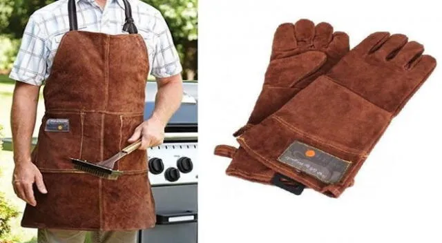 Mandil y guantes para protegerse de las altas temperaturas de la parrilla.
